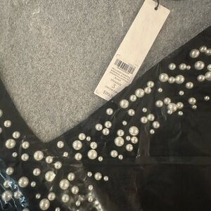 Chico's Black Top with Pearl Embellishments